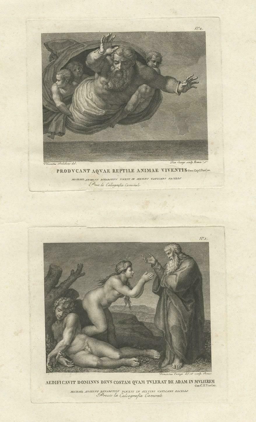 Old Vatican Frescoes; Separation Of Land From Sea & The Creation Of Eve, Ca.1780 photo furniture