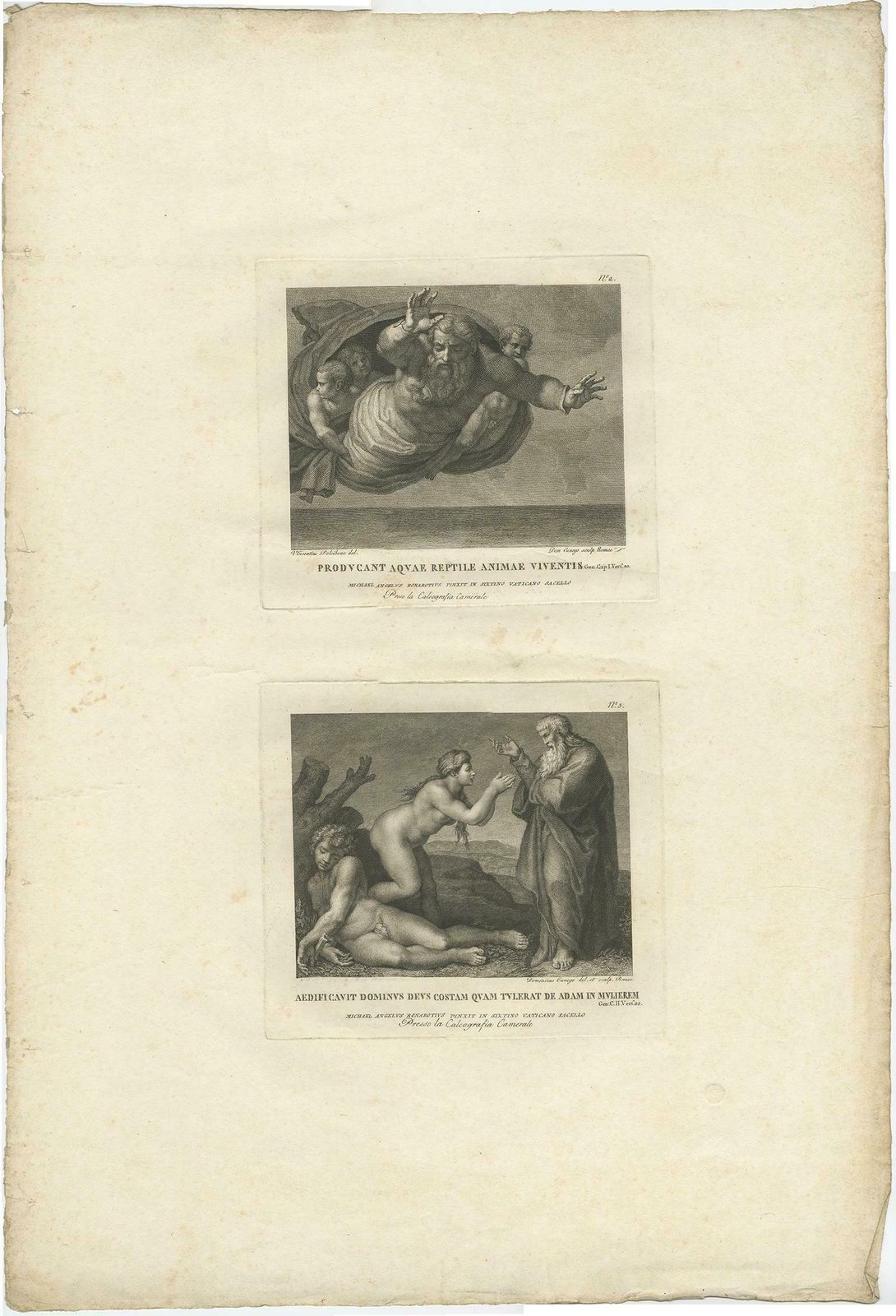 Old Vatican Frescoes; Separation Of Land From Sea & The Creation Of Eve, Ca.1780 photo for sale