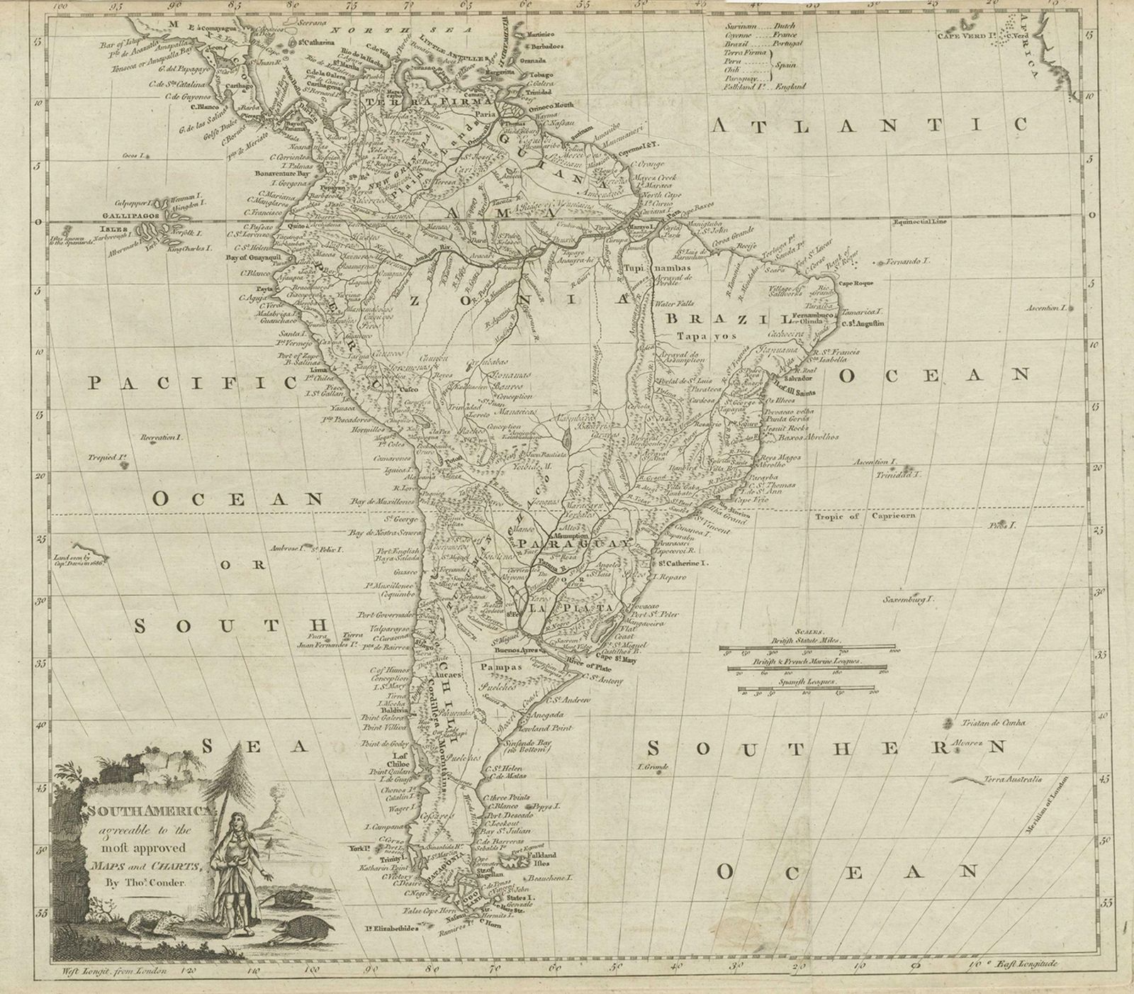 Rare Map Of South America Of Chili, La Plata, Paraguay, Brazil, Peru, C.1775 photo for sale