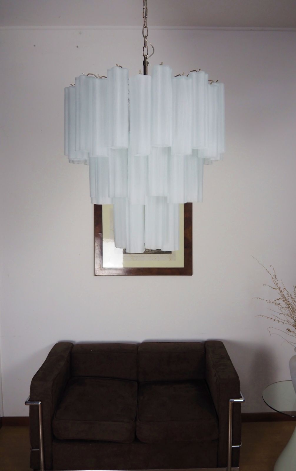 Large Three Tier Venini Murano Glass Tube Chandelier   Etched Glass photo furniture