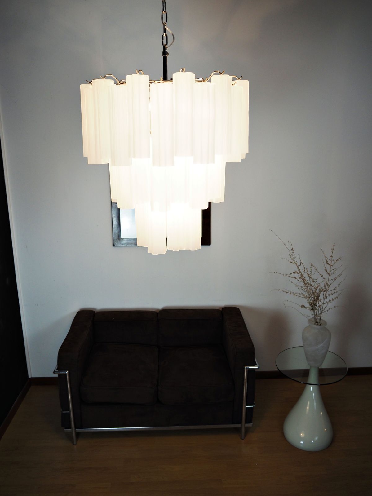 photo for sale Large Three Tier Venini Murano Glass Tube Chandelier   Etched Glass