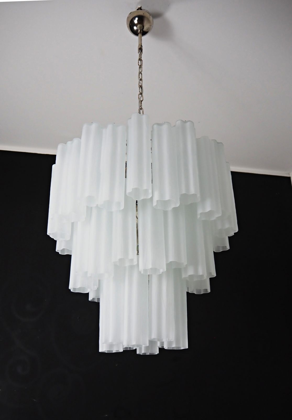 1270.0 Large Three Tier Venini Murano Glass Tube Chandelier   Etched Glass photo
