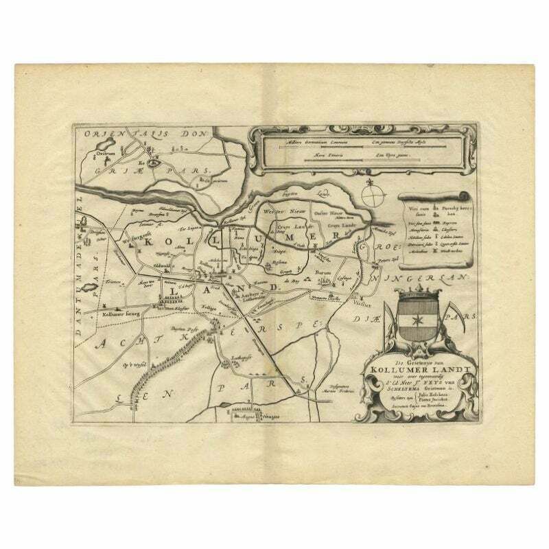 Antique Map Of The Region Of Kollumerland By Schotanus, 1664