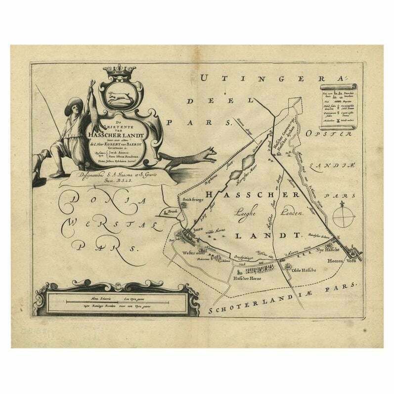 Antique Map Of The Region Of Haskerland By Schotanus, 1664