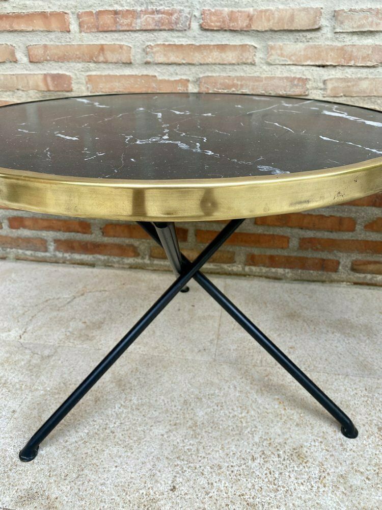 Mid Century Italian Side Tables In Brass And Iron With Marble Top Set Of Two photo 2136.0