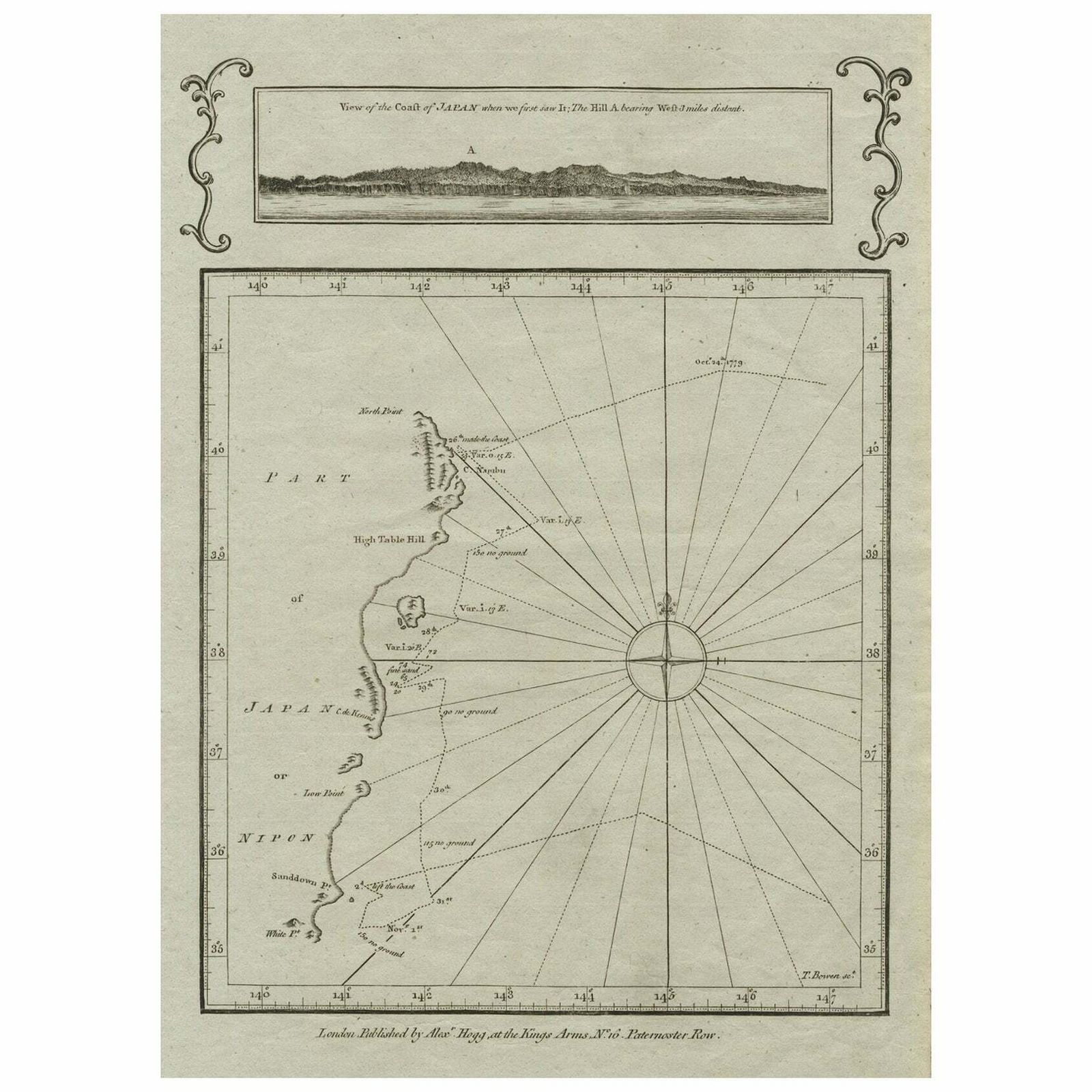Old Map Of The East Coast Of Honshu With An Inset, Japan, C.1785