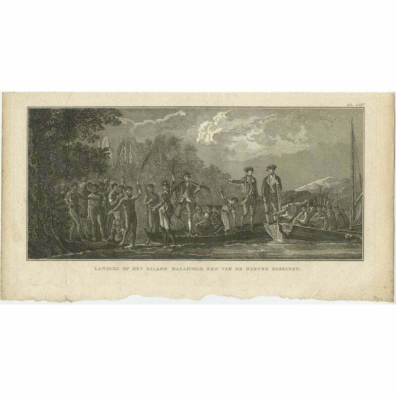 Antique Print Of The Landing At Malakula Island, Vanuatu, By Cook, 1803 photo furniture
