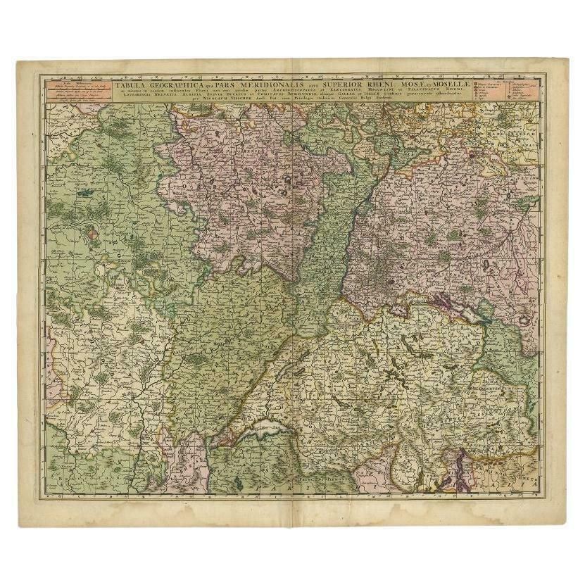Antique Map Of The Rhine And Moselle River Region In Germany And France, C.1680