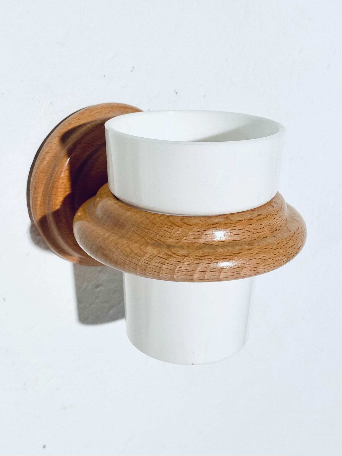 Bathroom Soap Holder & Two Cups With Wooden Wall Fixings / 1970s Danish Vintage Decor photo 110.0