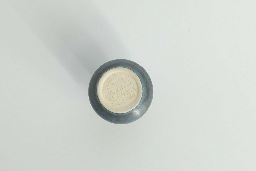 Small Mid Century Scandinavian Modern Collectible Blue & Brown Stoneware Vase By Gunnar Borg For Gunnars Keramik Höganäs, 1960s, Set Of 4 photo for sale