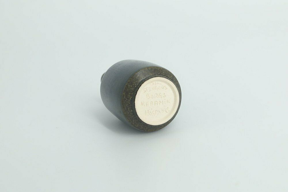 Small Mid Century Scandinavian Modern Collectible Blue & Brown Stoneware Vase By Gunnar Borg For Gunnars Keramik Höganäs, 1960s, Set Of 4 photo vinterior