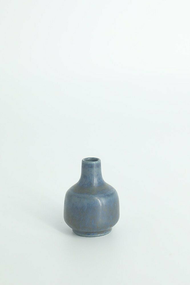 photo for sale Small Mid Century Scandinavian Modern Collectible Blue & Brown Stoneware Vase By Gunnar Borg For Gunnars Keramik Höganäs, 1960s, Set Of 4