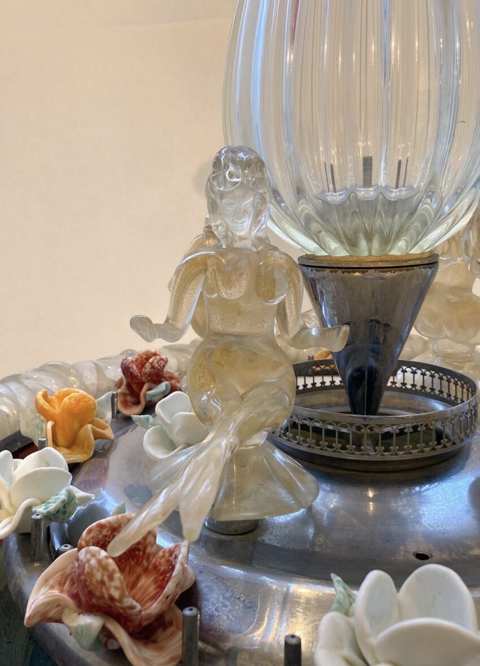 Murano Glass Fountain With A Central Vase Encircled By 4 Mermaids 1950s photo vintage