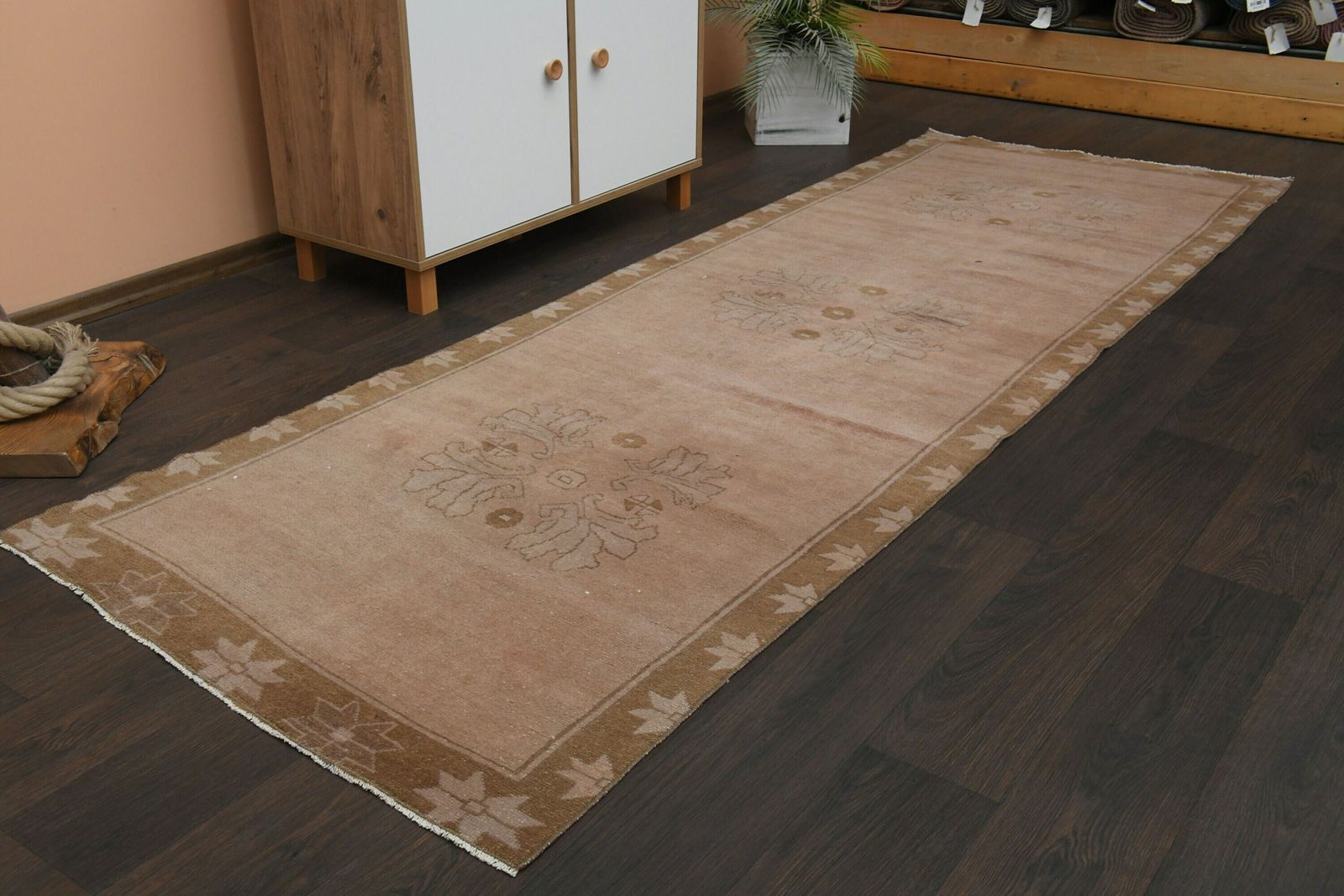 3x10 Handmade Turkish Vintage Oushak Runner Rug, Antique Rug, Faded Pink Brown Rug, 3x10 Rug, Hallway Rug, Kitchen Rug, Shabby Chic Decor photo 492.0
