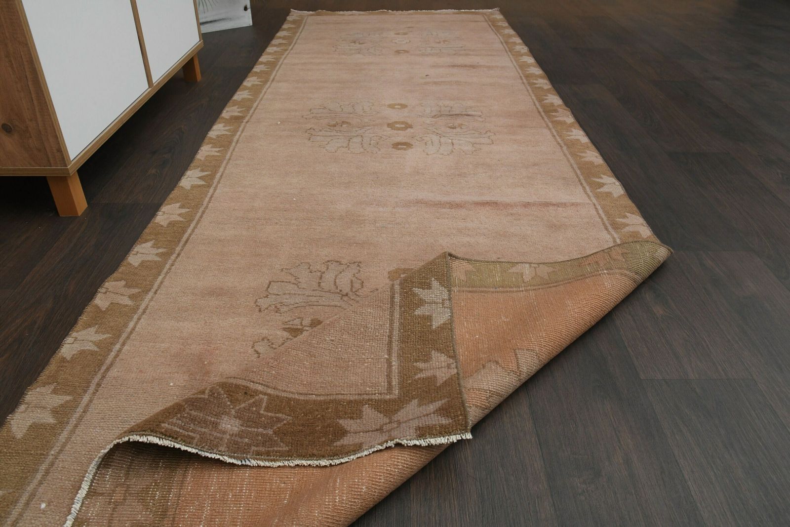 3x10 Handmade Turkish Vintage Oushak Runner Rug, Antique Rug, Faded Pink Brown Rug, 3x10 Rug, Hallway Rug, Kitchen Rug, Shabby Chic Decor photo vinterior