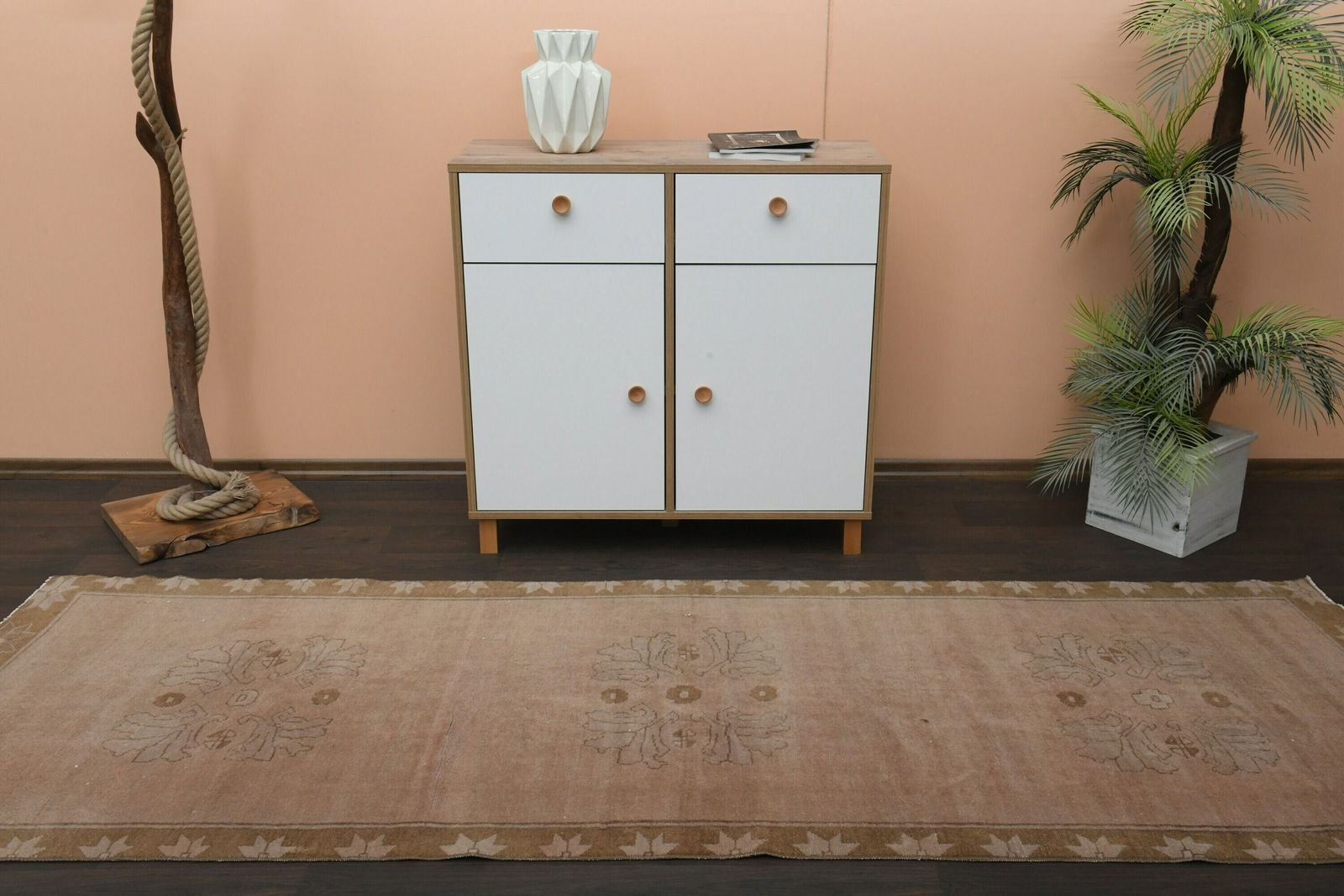 3x10 Handmade Turkish Vintage Oushak Runner Rug, Antique Rug, Faded Pink Brown Rug, 3x10 Rug, Hallway Rug, Kitchen Rug, Shabby Chic Decor photo buy