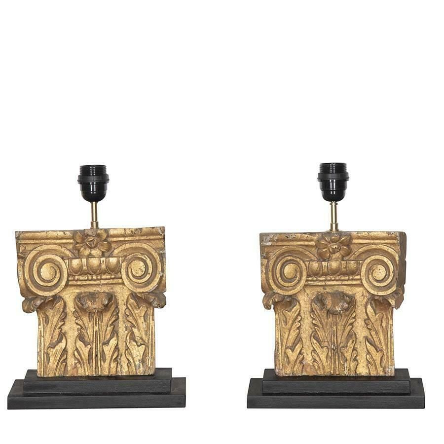 Pair Of 18th Century Carved Wooden Capitals Converted To Lamps
