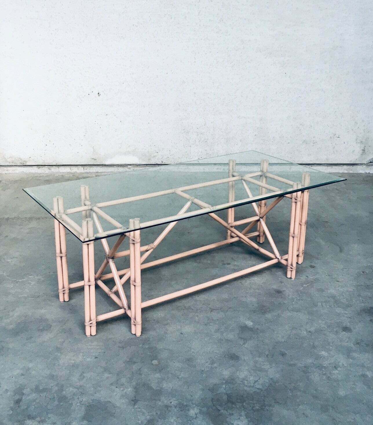 Monumentale Eettafel Met Nep Bamboe En Glazen Blad, In De Stijl Van Mcguire photo for sale
