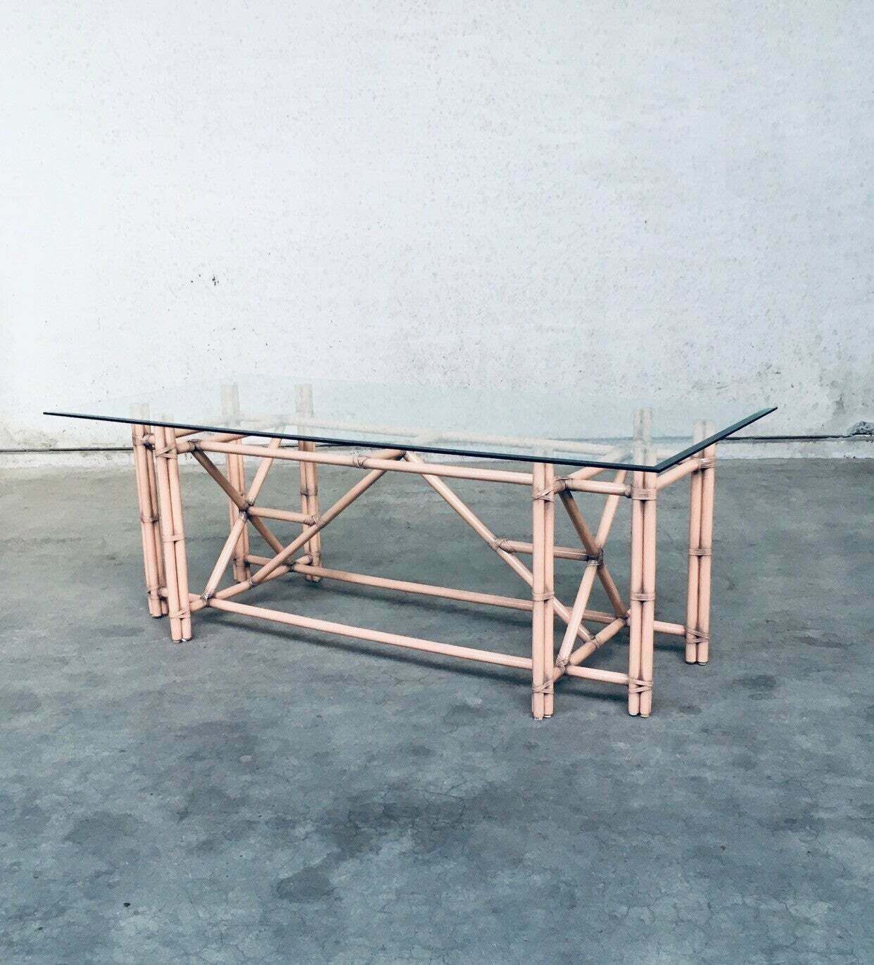 Organic Monumental Faux Bamboo Glass Top Dining Table In The Style Of Mcguire photo buy