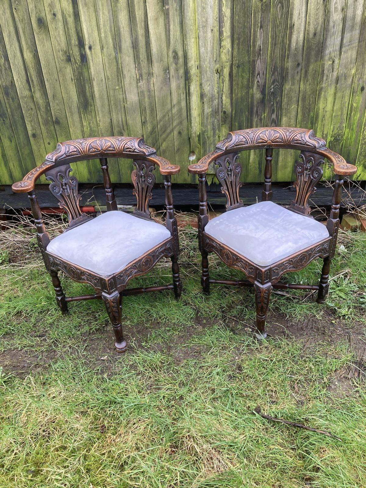 Pair Of Victorian Carved Corner Chairs photo for sale