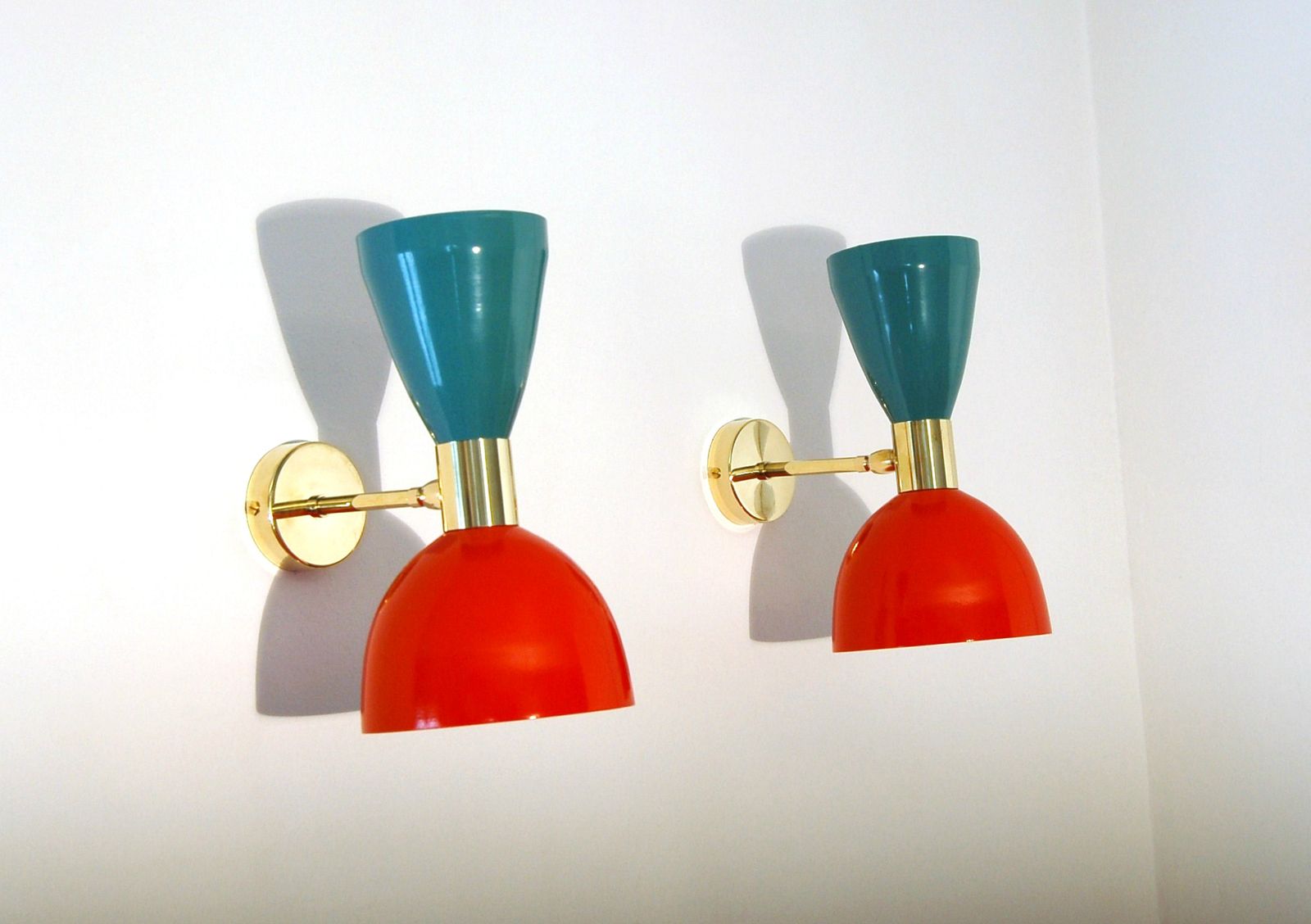 Pair Of Applique / Wall Lamp Metal And Brass Red / Green Style '50 photo Lighting