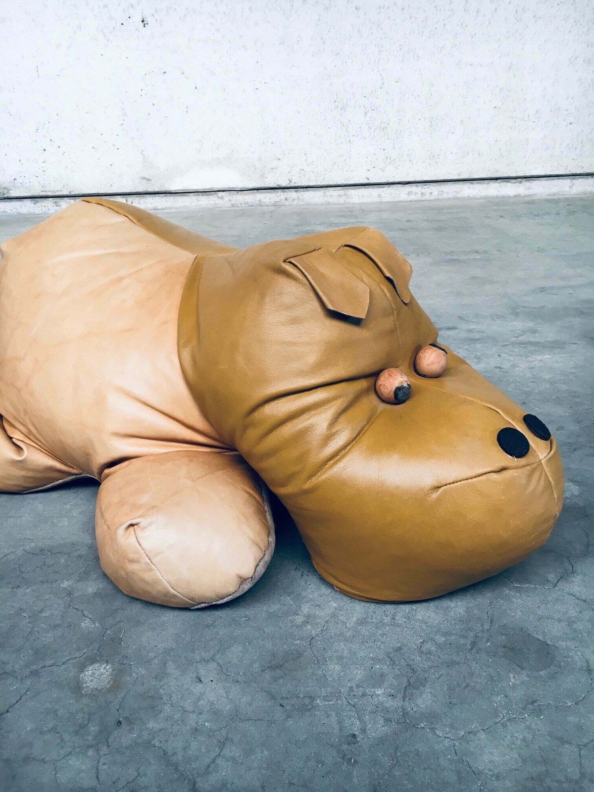 photo vintage 1970's Leather Hippo Hippopotamus Footstool Pouf