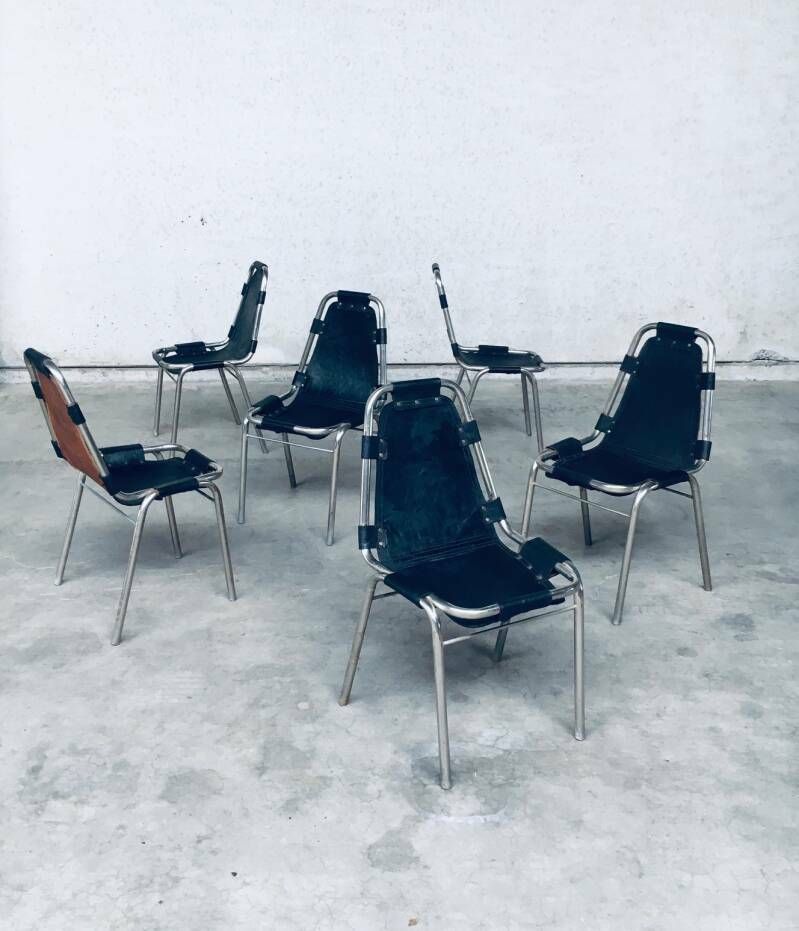 Industrieel Design Eetkamerstoelen Van Leer En Staal, Model "Les Arcs", Jaren 1980 photo for sale
