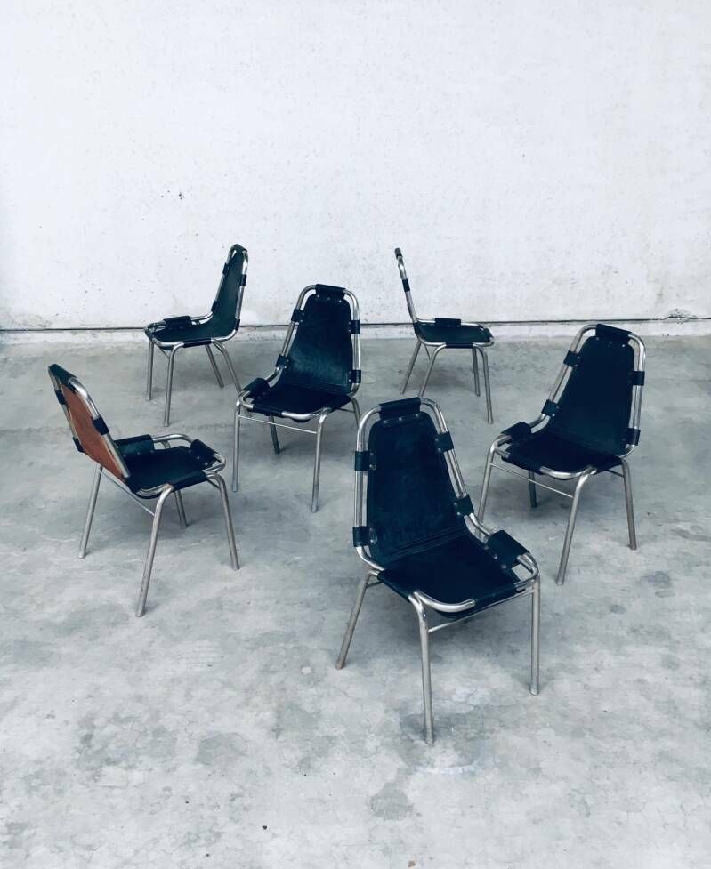 photo buy Industrieel Design Eetkamerstoelen Van Leer En Staal, Model "Les Arcs", Jaren 1980