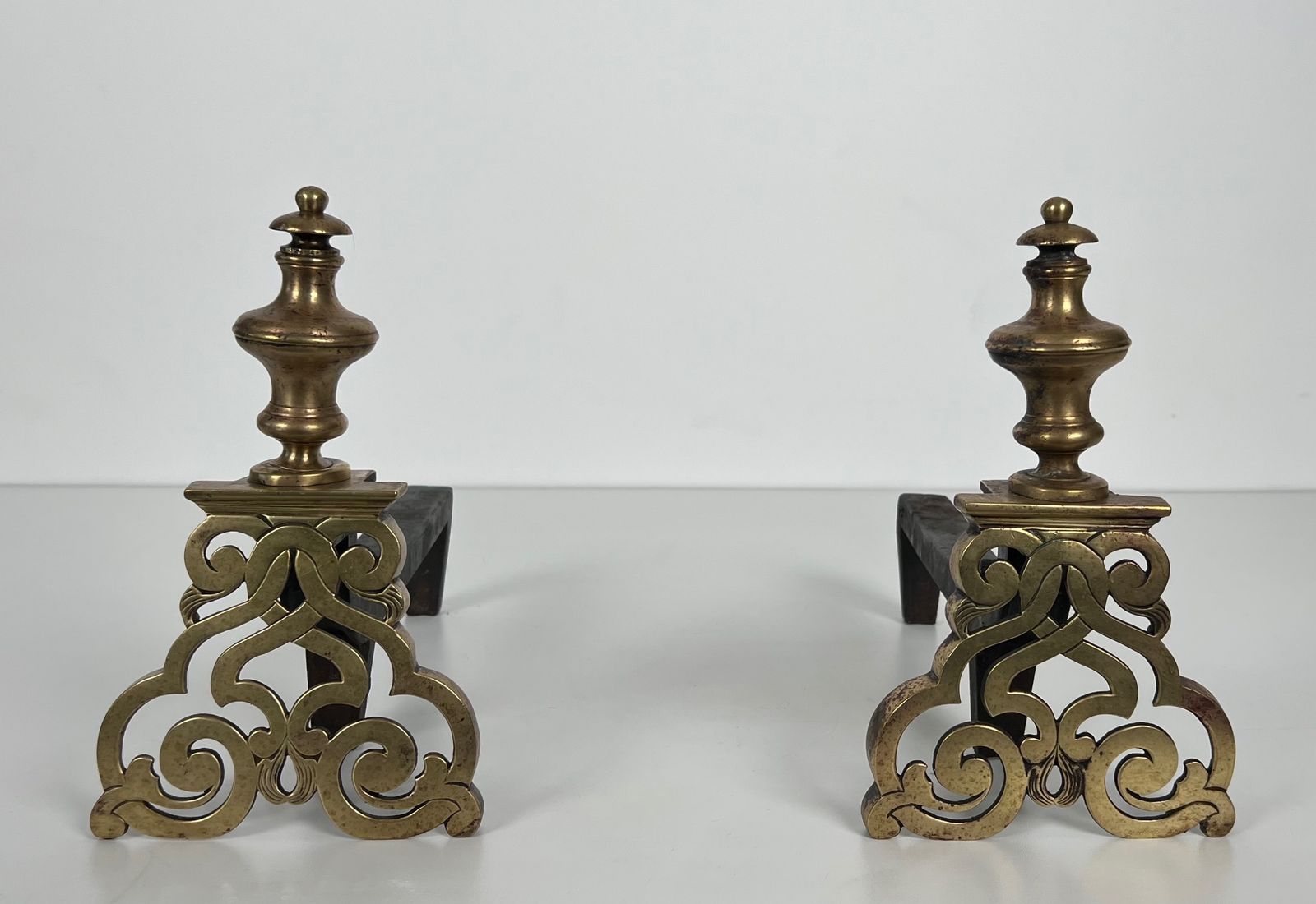 Pair Of Chiseled Bronze Andirons.