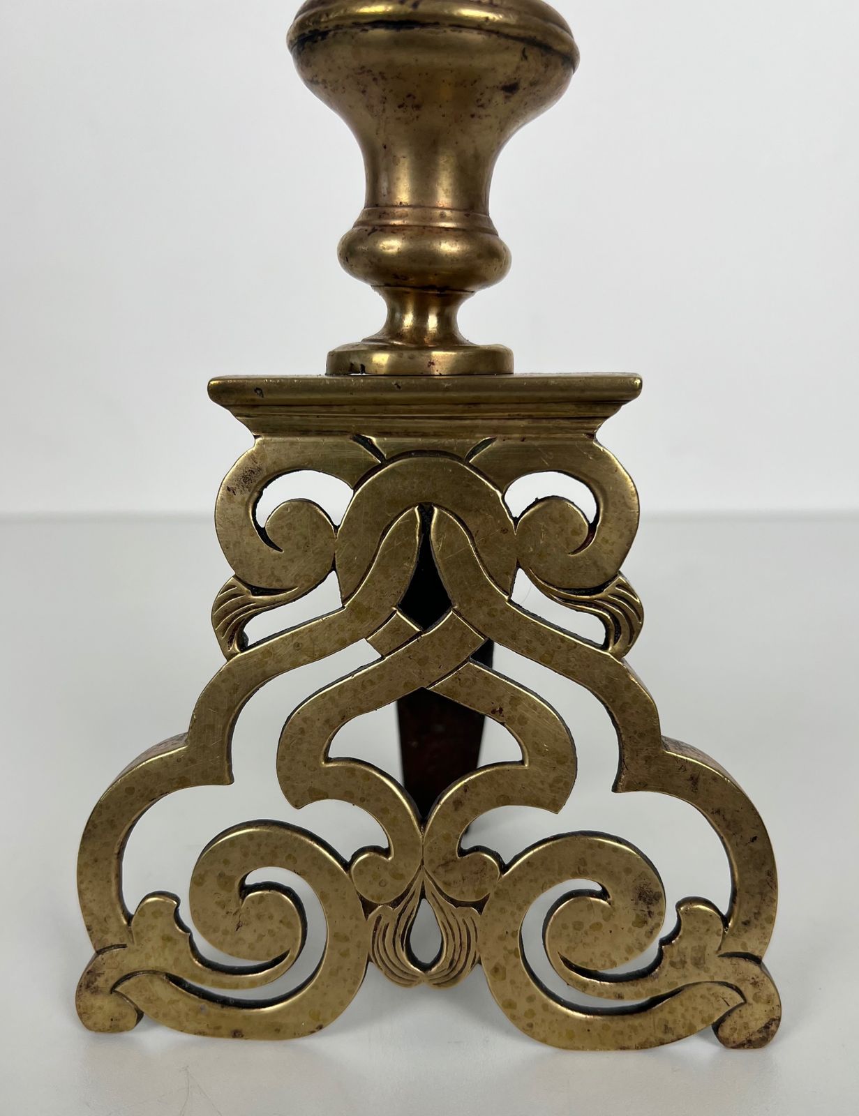Home Fixtures Pair Of Chiseled Bronze Andirons. photo
