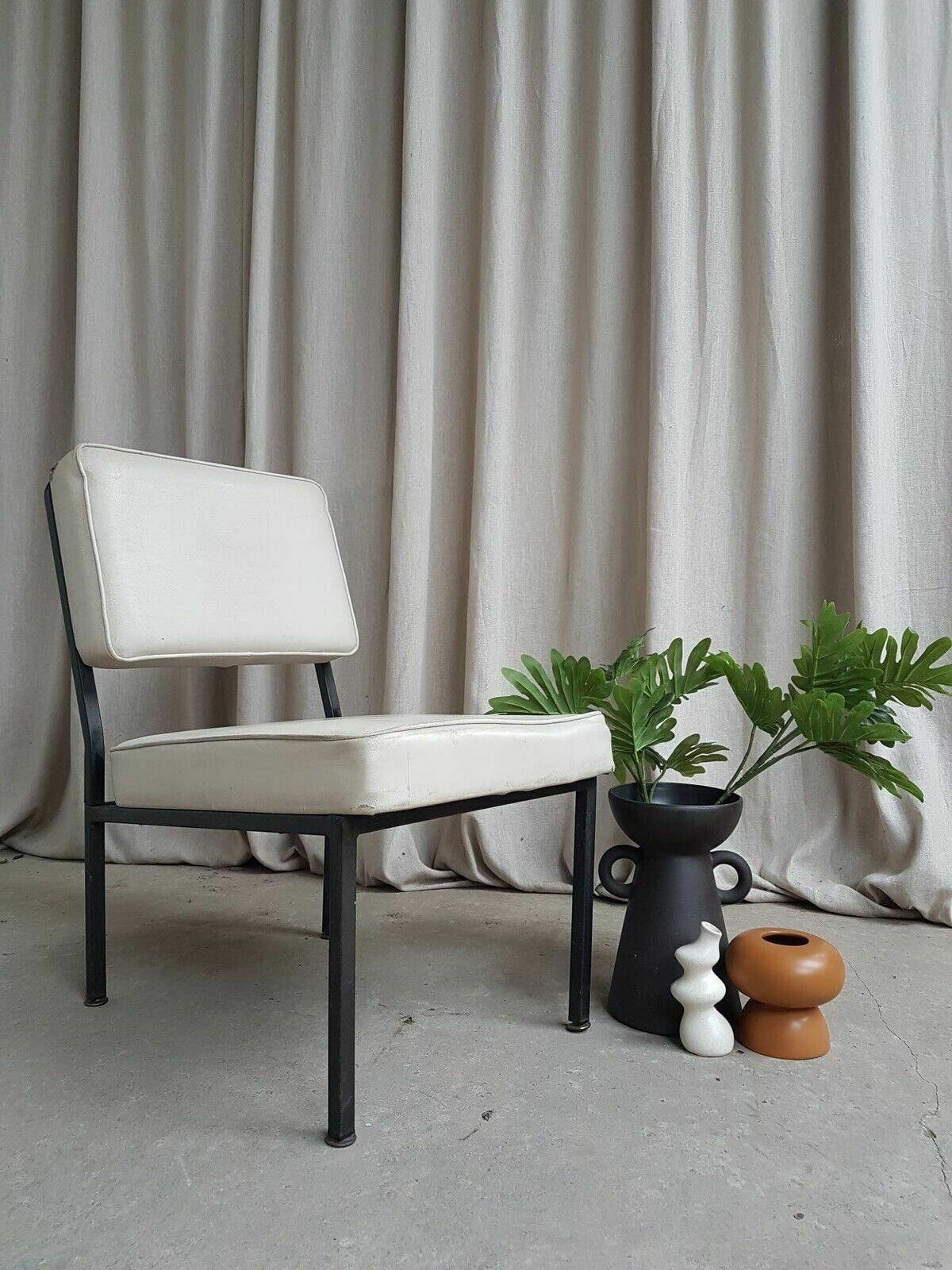 photo vinterior Vtg Mid Century Steel Modernist Post Modern Studio Lounge Chair Retro #383