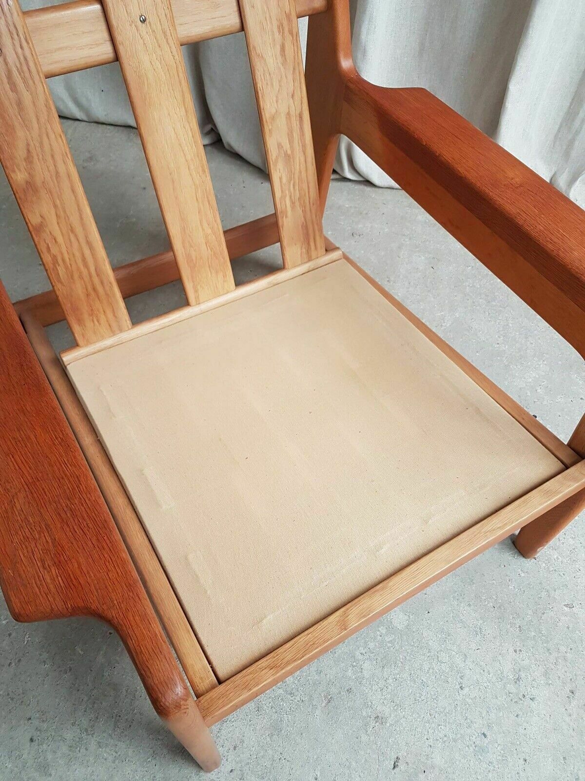 photo for sale Vtg Mid Century Danish Oak Leather Lounge Arm Chair By Komfort Scandi