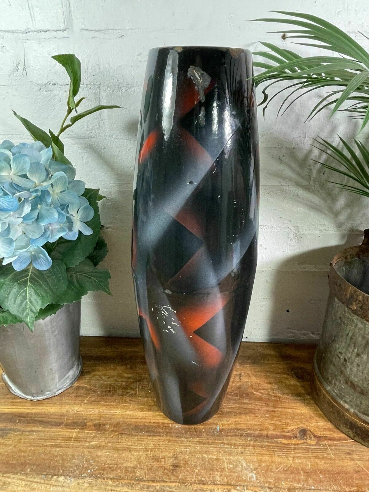 Large Vintage Hungarian Retro Mid Century Enamel Vase photo Home Decor