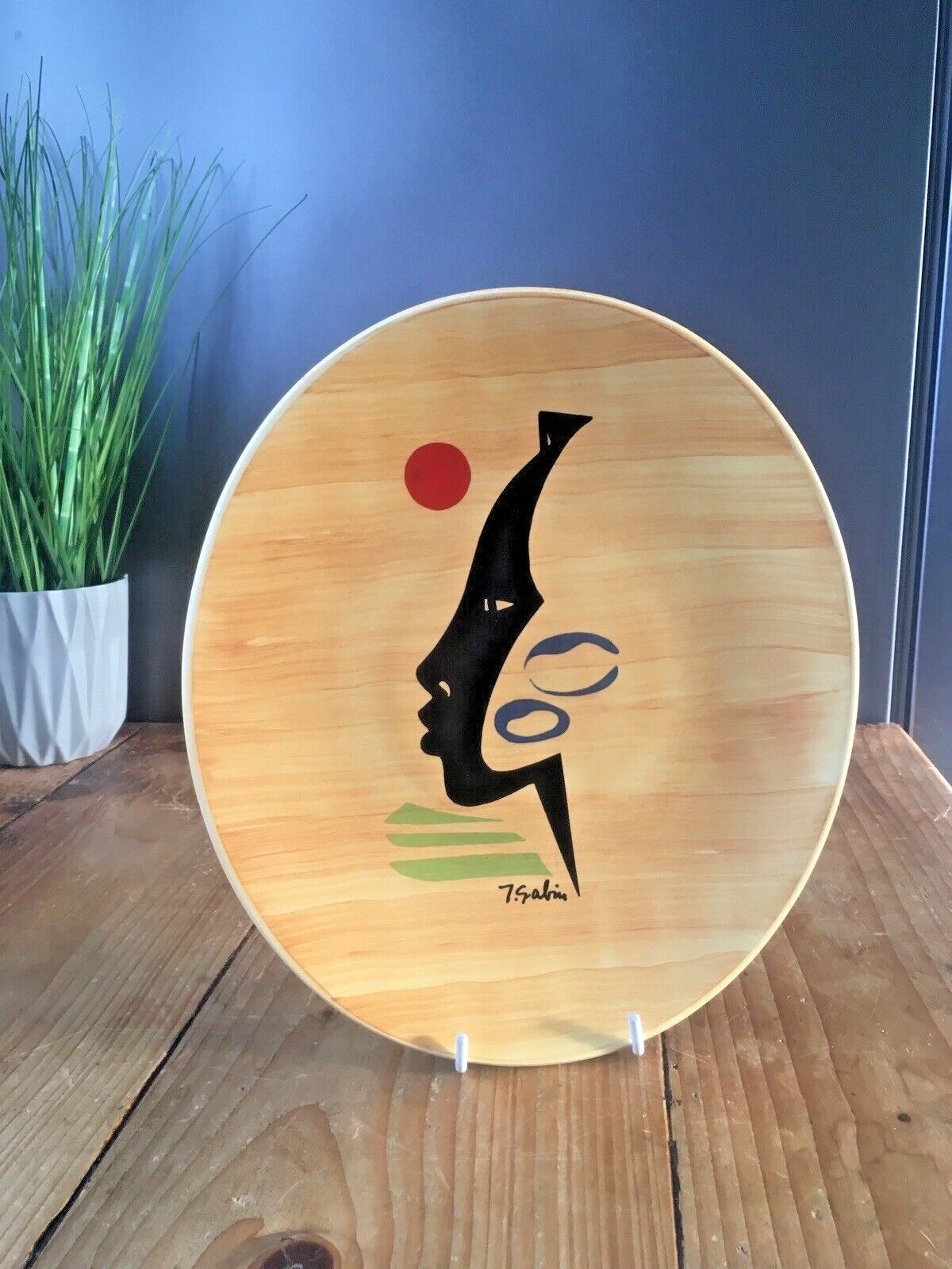 Mid Century Modern 50s French Salins Pottery Antigua Abstract Face Plate Pop Art