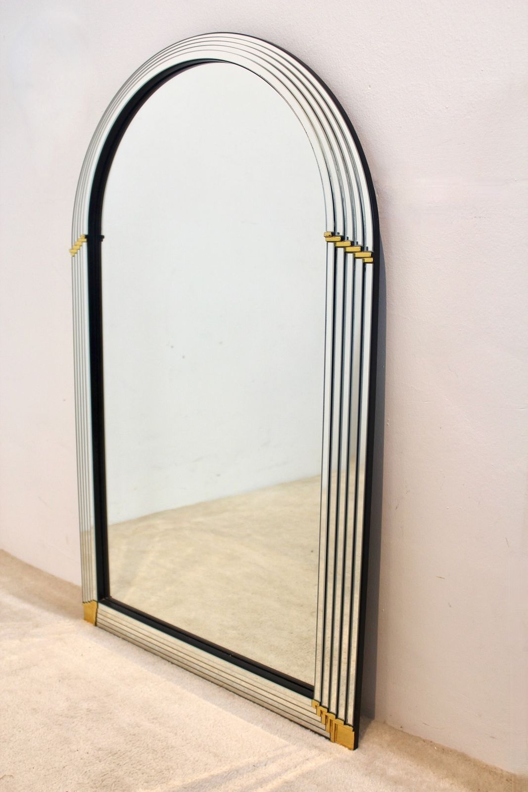 photo for sale Arch Layered Mirror With Brass Accents By Deknudt Belgium