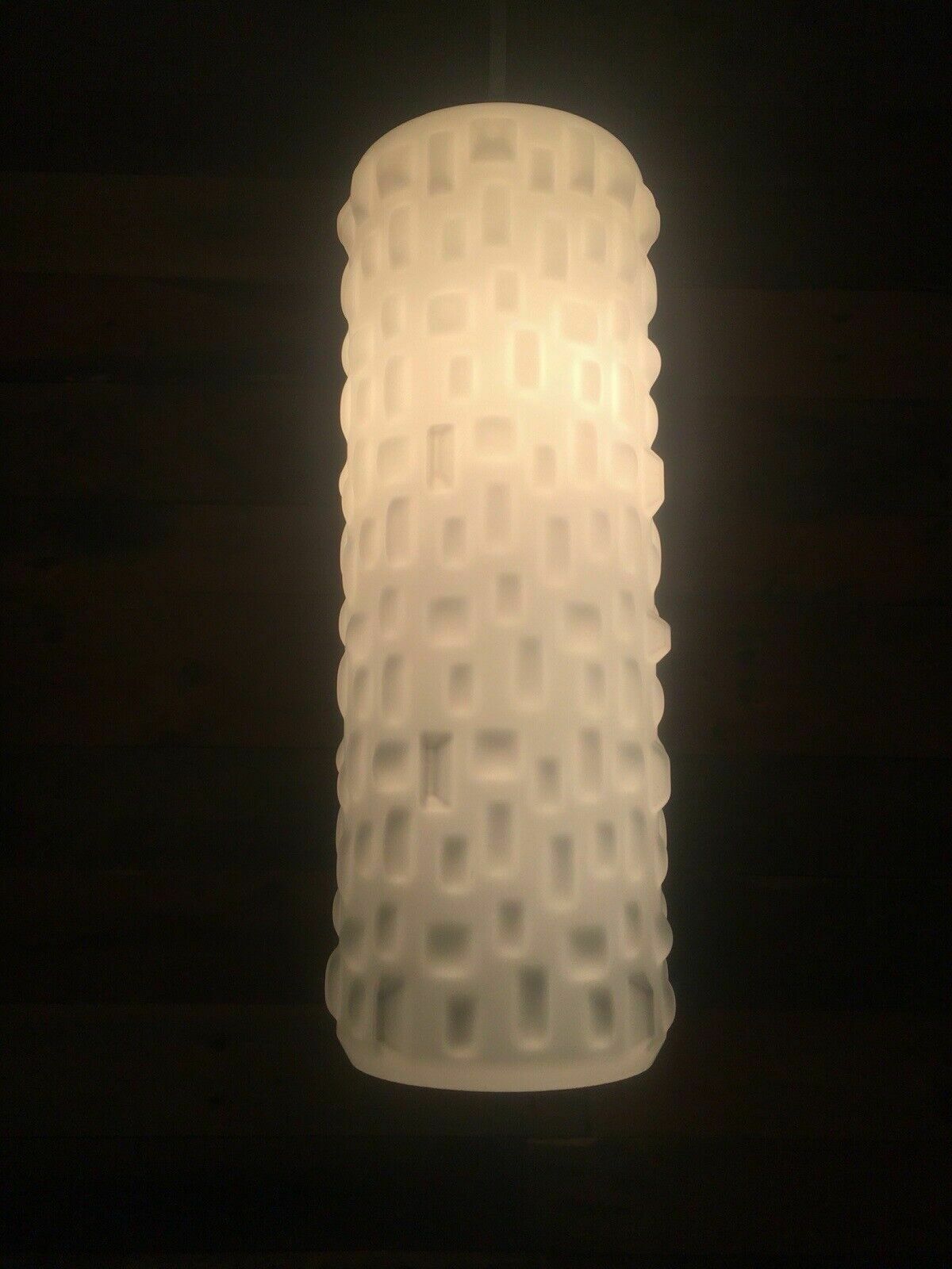 Superb Space Age Opaline Glass 70's Textured Op Art Mid Century Lamp Light Shade photo vintage