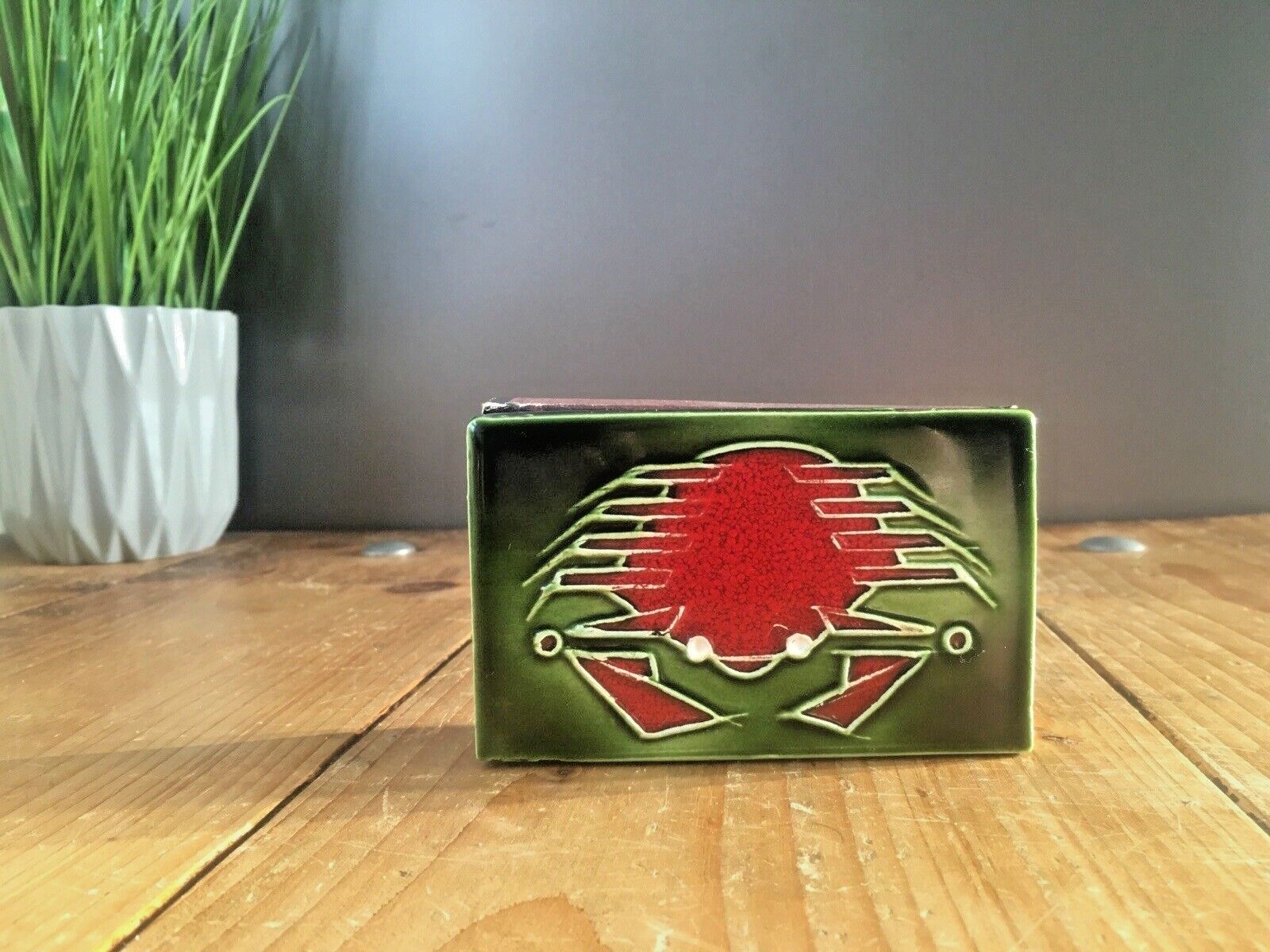Mid Century 60s Belgian Ceramic Tubelined Tile Crab Matchbox Cover Cancer Zodiac Starsign photo for sale