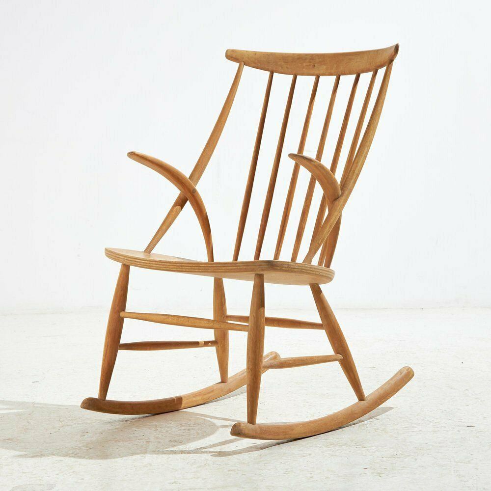 Beech Iw3 Rocking Chair By Illum Wikkelsø For Niels Eilersen, 1960s