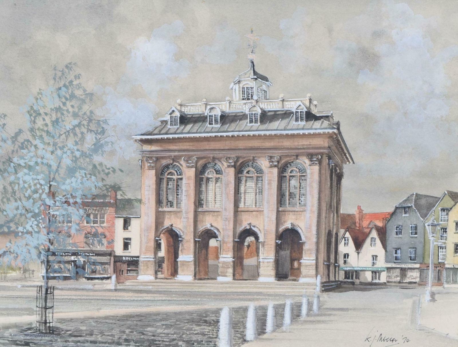 Ken Messer The County Hall, Abingdon Watercolour By Ken Messer 1974