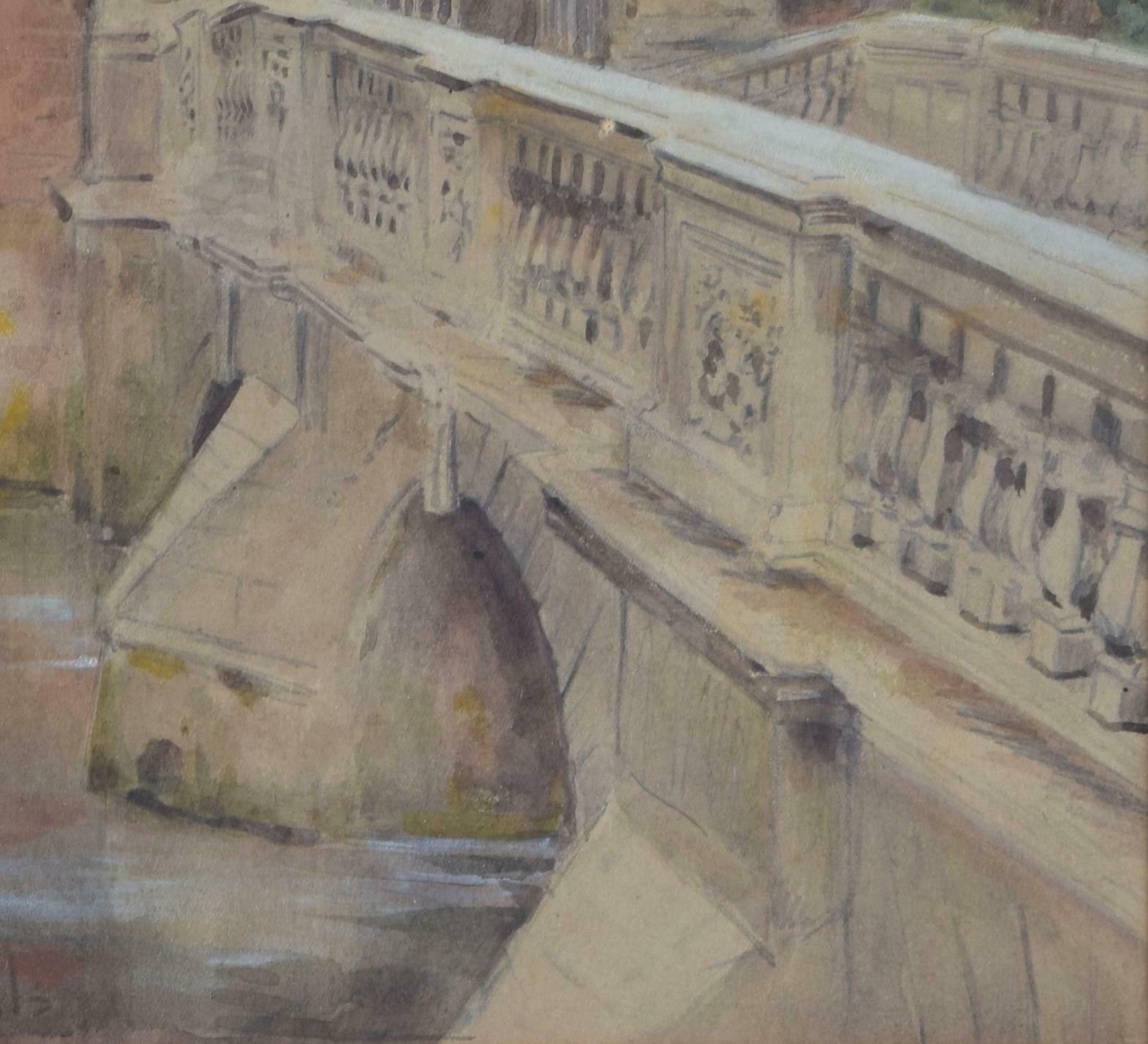 George Frederick Nicholls St John's College, Cambridge Wren Bridge Watercolour By G F Nicholls Early 20th Century photo 817.0