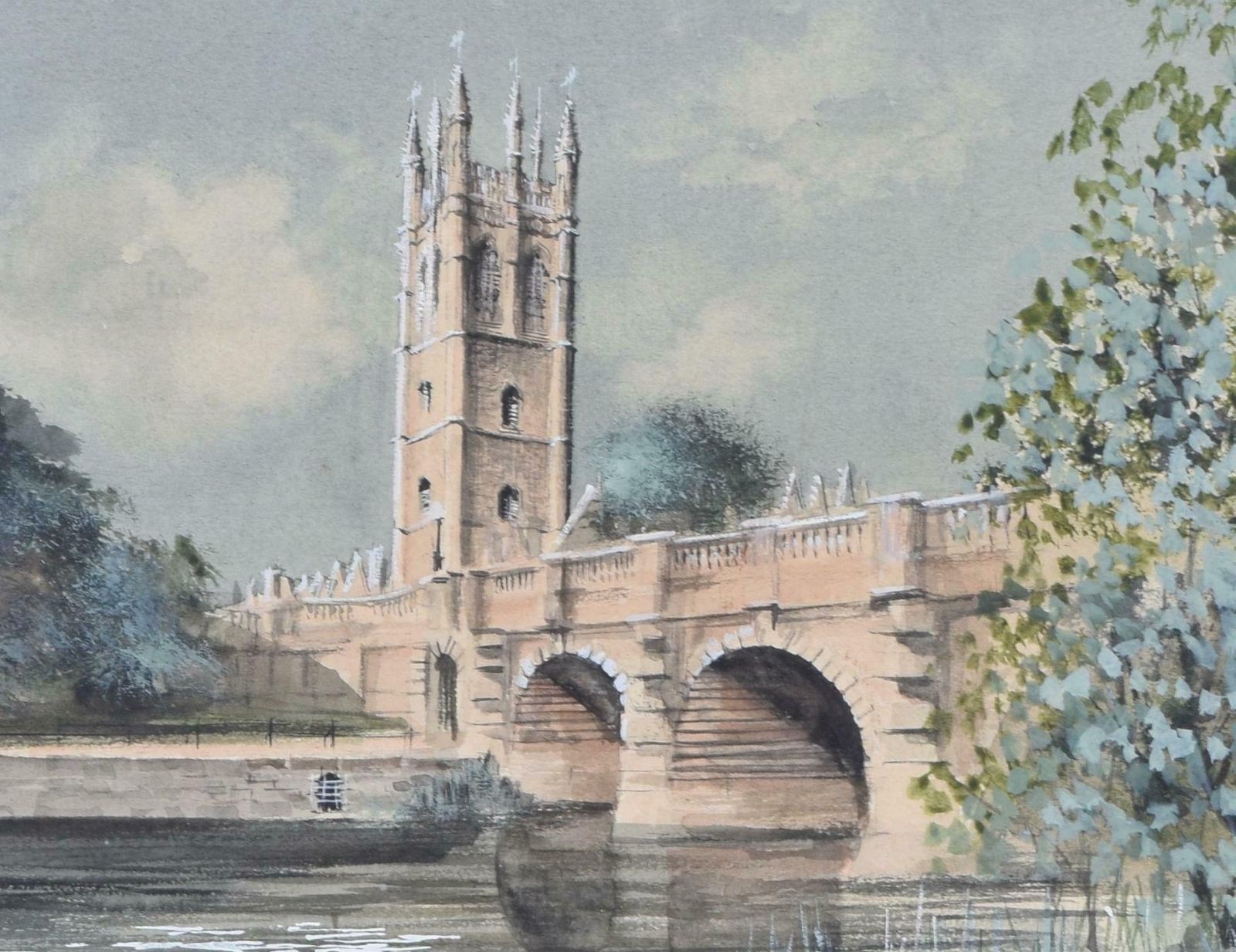 Ken Messer Magdalen Bridge, Oxford Magdalen College Watercolour By Ken Messer 1974 photo for sale