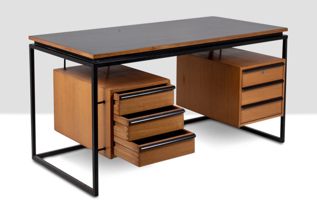 Furniture Desk In Oak And Lacquered Metal, 1970s photo
