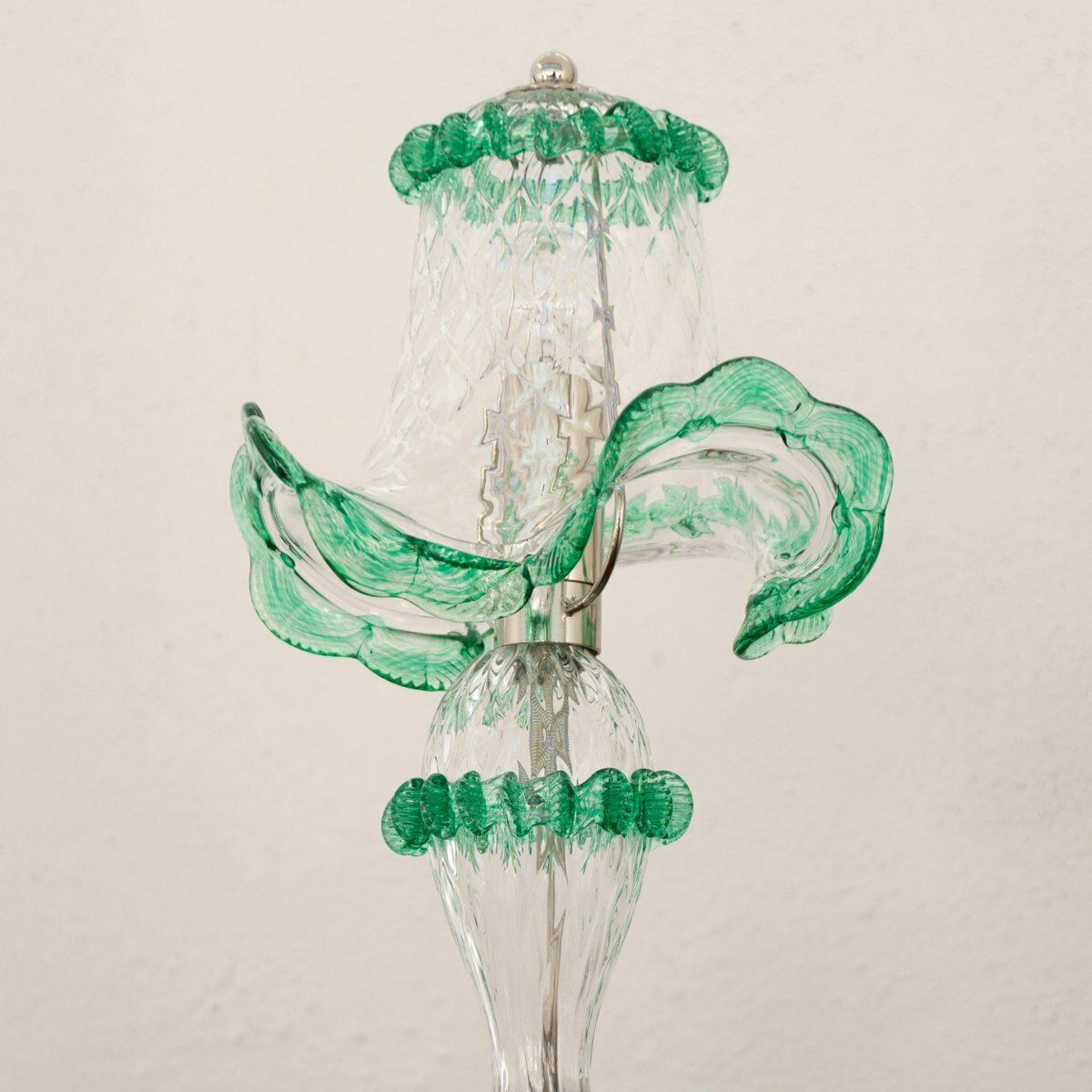 photo for sale Transparent And Green Murano Glass Table Lamps, Early 21st Century, Set Of 2