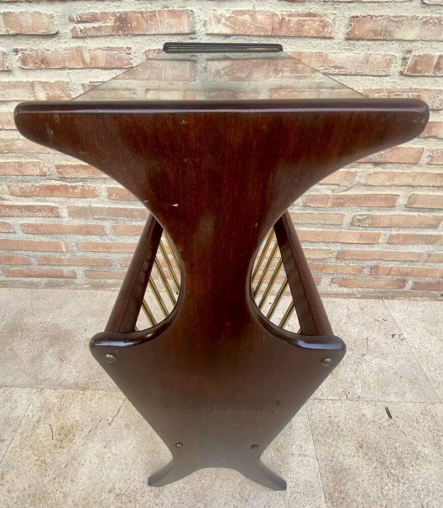 photo furniture Vintage French Glass And Wood Folio Stand Magazine Rack, 1950s