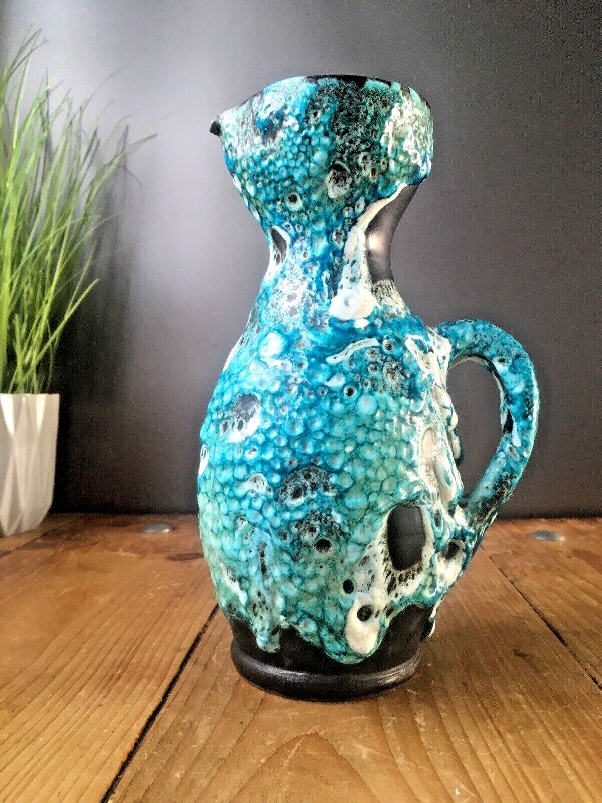 Spectacular Mid Century 60's Le Cyclope Annecy French Fat Lava Pottery Jug Mcm photo for sale