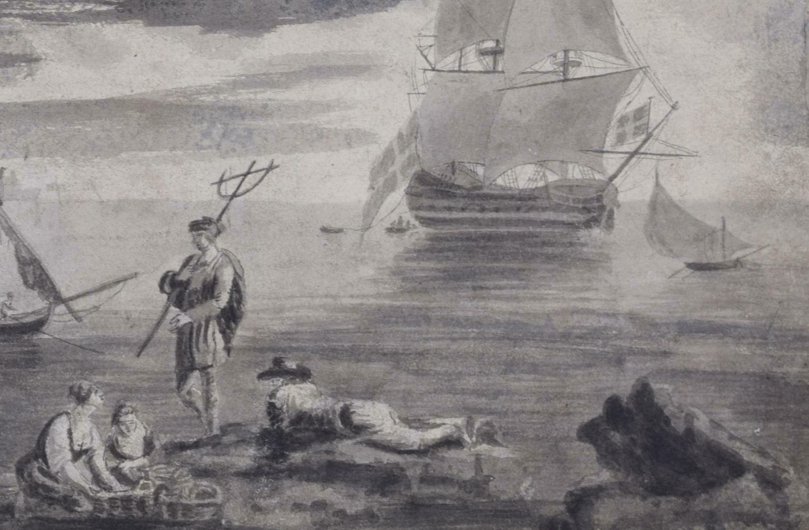 Trident On The Shore Seascape Drawing 19th Century John Cantiloe Joy William Joy photo 1200.0
