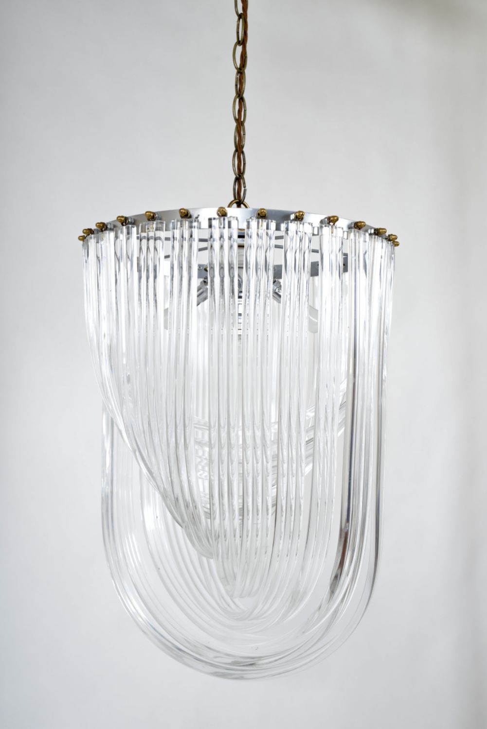 Large 1970s American Lucite Acrylic Ribbon And Brass Chandelier Hollywood Regency photo furniture