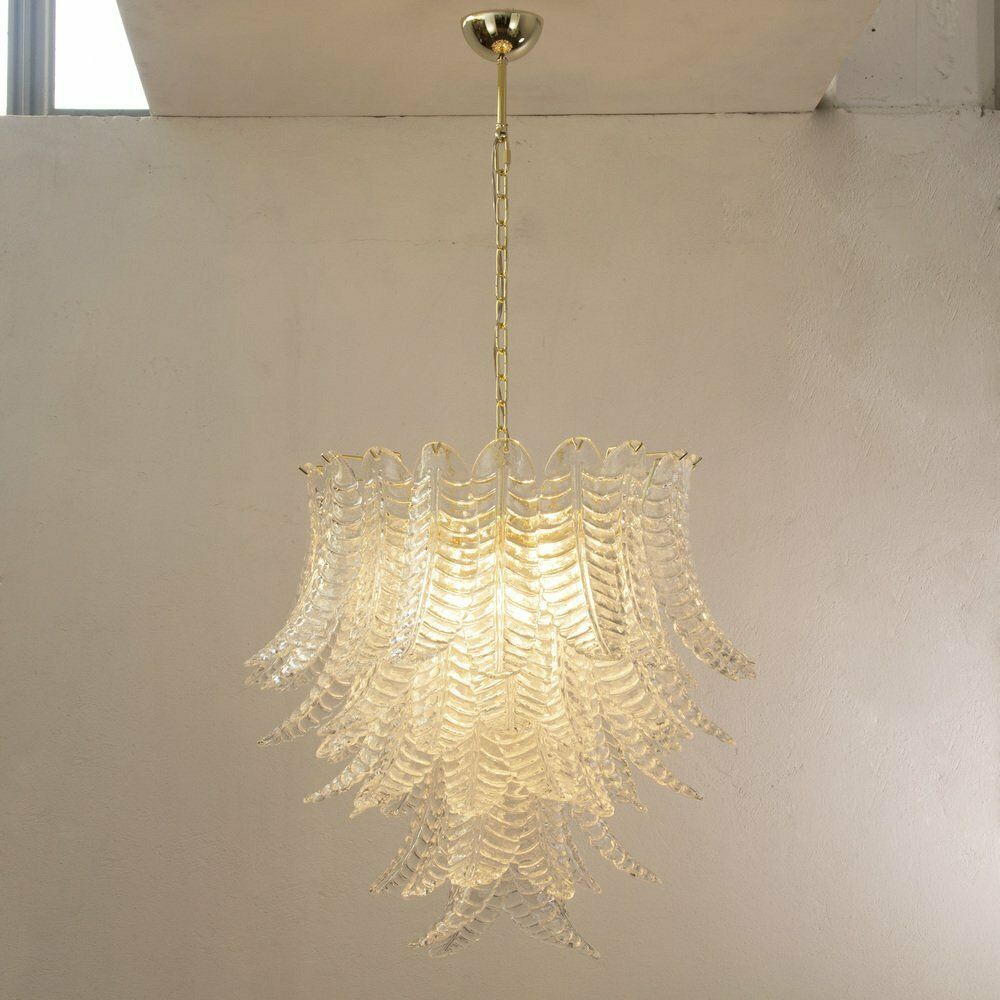 Large Pendant Chandelier With Murano Glass Leaves, Italy, 1990s photo for sale