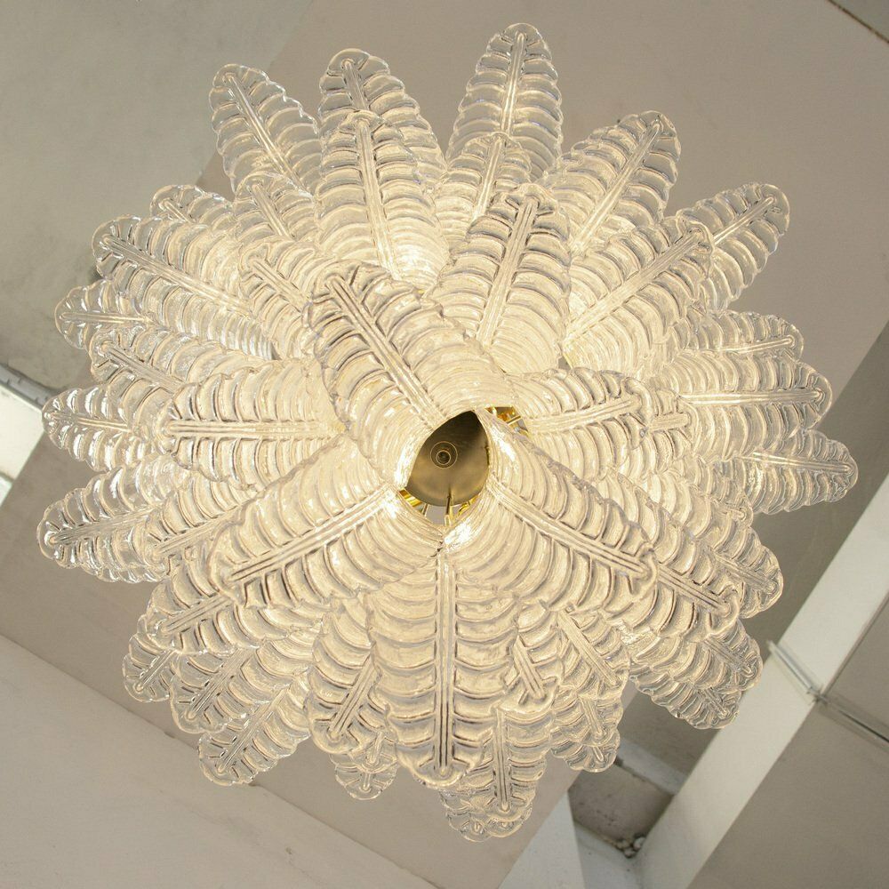 Large Pendant Chandelier With Murano Glass Leaves, Italy, 1990s photo vintage