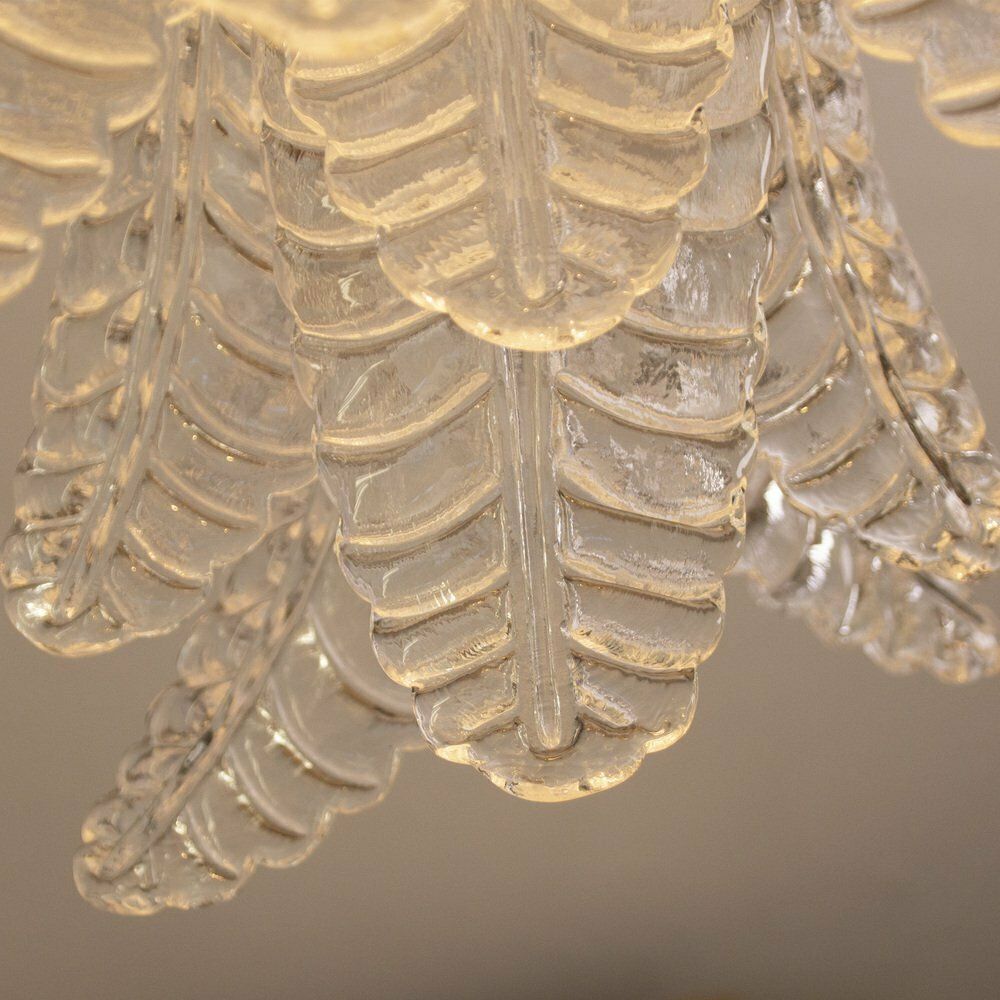 photo furniture Large Pendant Chandelier With Murano Glass Leaves, Italy, 1990s